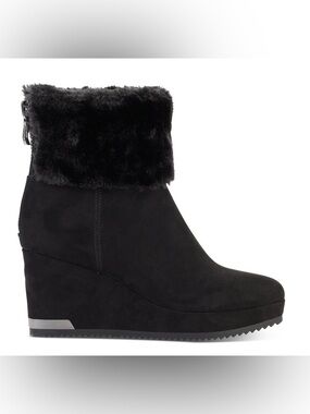 DKNY Women's Nadra Faux Leather fur trim Wedge Booties 7.5